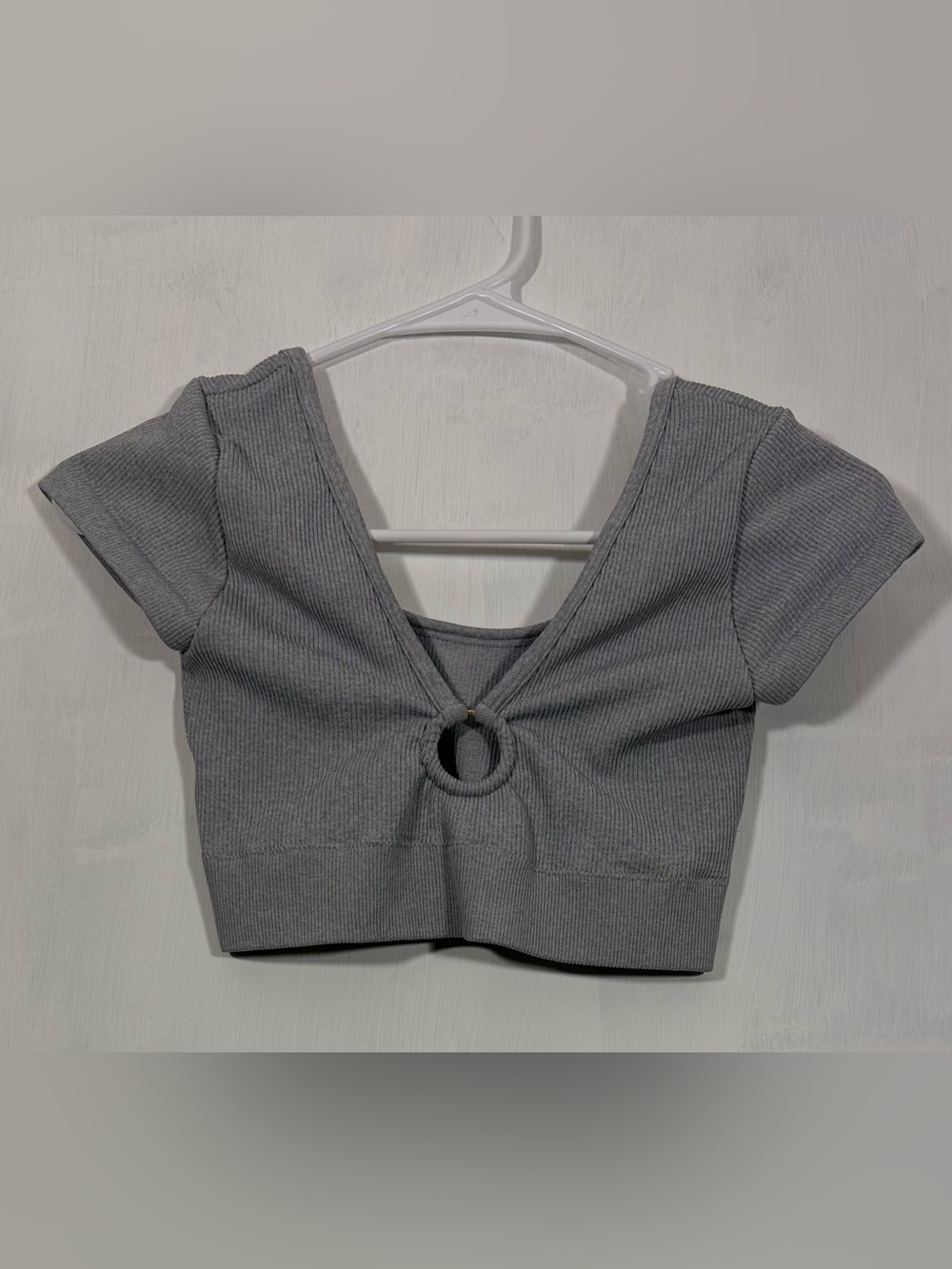 aerie Gray Ribbed Crop Top with Front Ring Detail